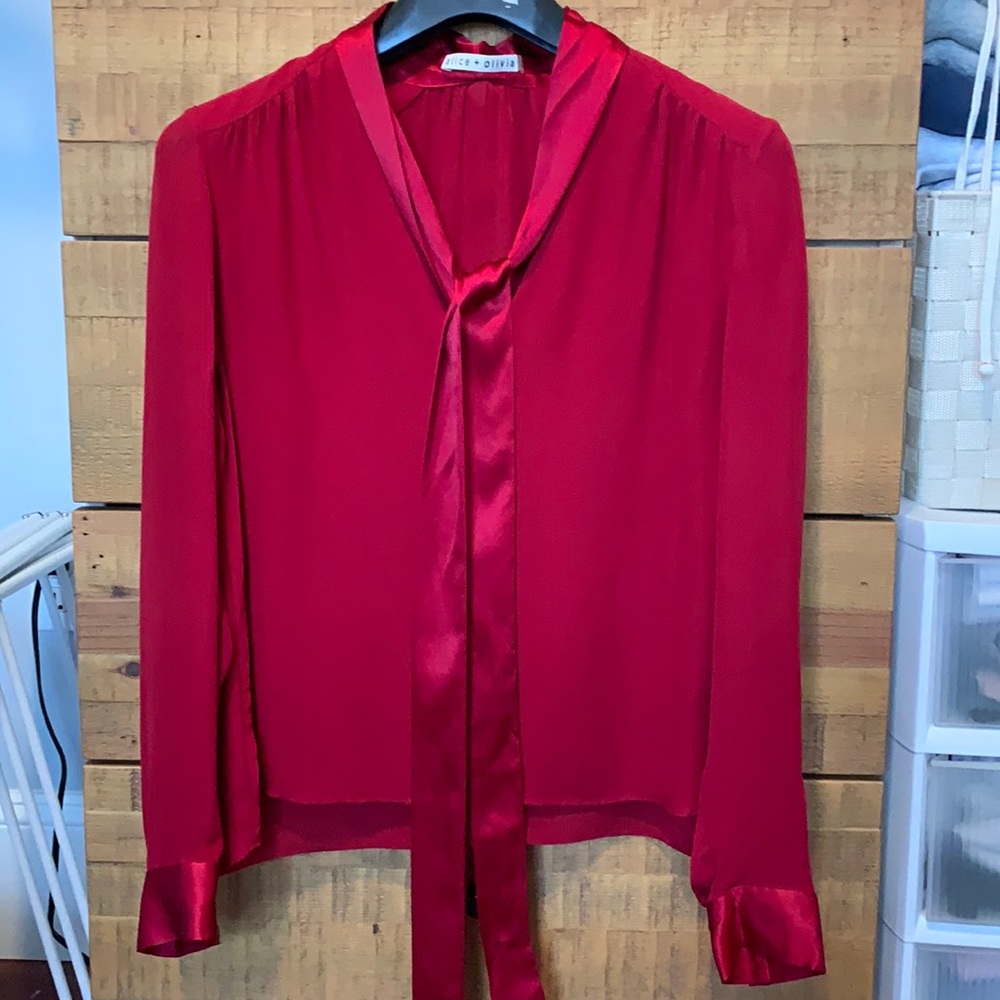 Alice + Olivia 100% Silk Pussy Bow Blouse